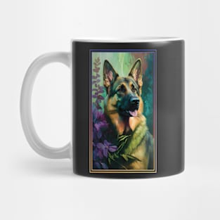 German Shepherd Dog Vibrant Tropical Flower Tall Digital Oil Painting Portrait Mug